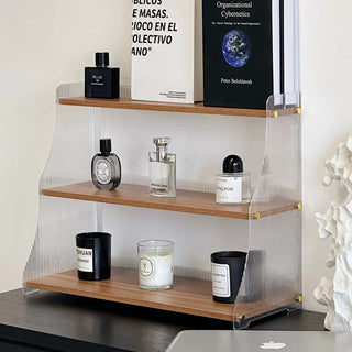 Wood Clear Acrylic Three-Tier Cup Storage Display Rack