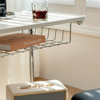 Caster-equipped U-shaped pocket storage two-tier side table  bedside table