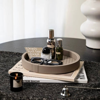Round Braided Leather Accessory Tray  Storage