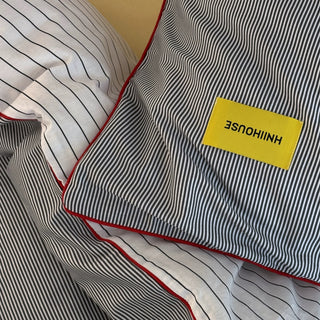 Gray Double-Sided Striped Cotton Duvet Cover Set   Bed Cover  All Seasons