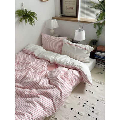White Pink Stripe Duvet Cover Set