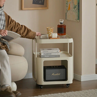 Castered Iron Glass Square Storage Wagon  Side Table