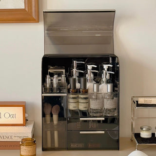 Extra Large Capacity Monotone Metallic Cosmetic Storage Box  All-in-One