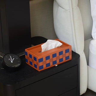 Box-shaped braided faux leather tissue case