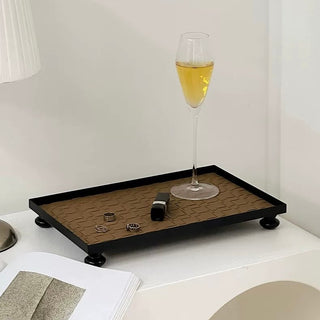 Legged Iron Frame Woven Leather Rectangular Tray