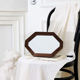 Octagonal Wood Frame Mirror Tabletop Wall Mirror