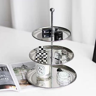Stainless steel three-tier accessory tray display