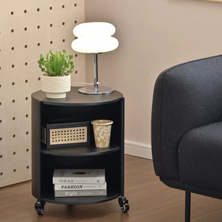 Castered Iron Cylindrical Two-Tier Side Table