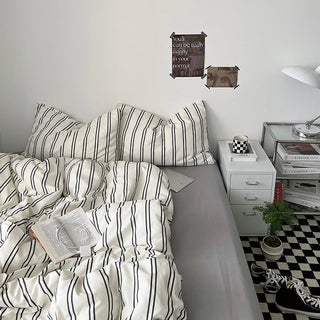 Gray Double Stripe Duvet Cover Set