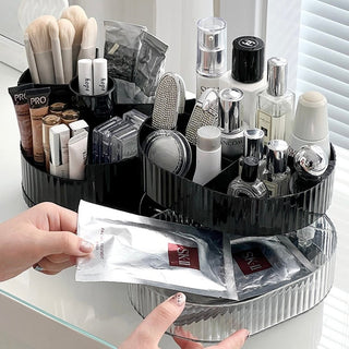 360 Degree Rotating Brush Stand with Sliding Cosmetic Storage Tray