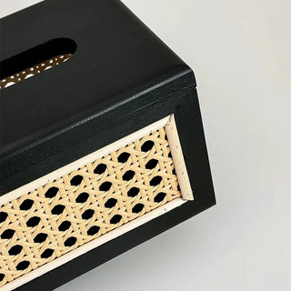 Rattan Basketweave Wood Tissue Case