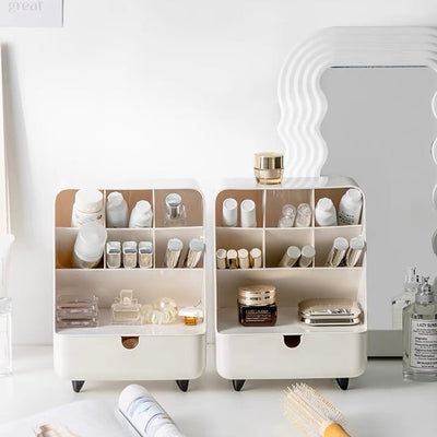 Compact cosmetic storage box with legs brush stand