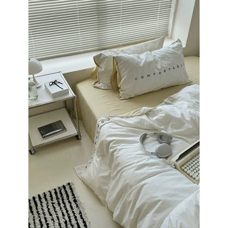 Solid Color Two-Tone Lettering Duvet Cover Set  Bed Cover