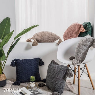 Cable Knit Cushion Cover with Tassels