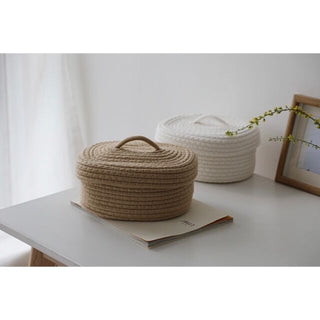 Rope Braided Small Item Storage Basket with Lid