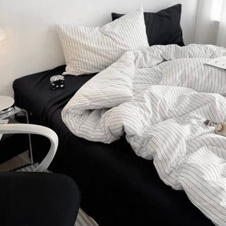 White Black Pinstripe Cotton Duvet Cover Set   All Seasons