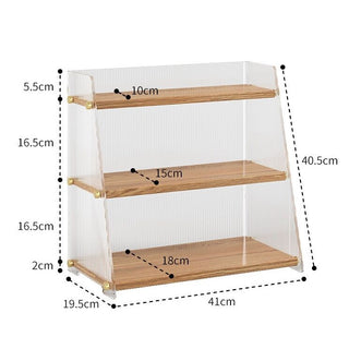 Clear x Wood Grain Three-Tier Storage Display Rack