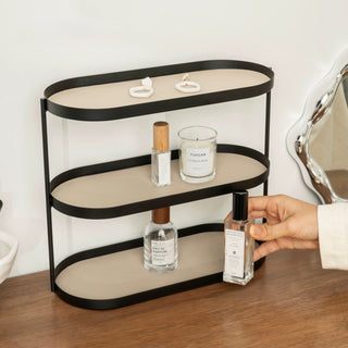 Iron Leather Oval Three-Tier Tray  Storage Rack