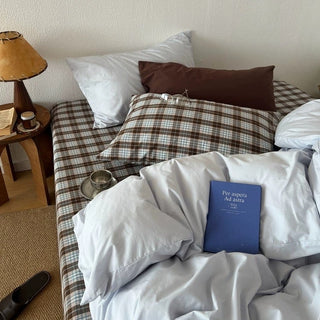 Checkered Sheets Blue Cotton Duvet Cover Set  All Seasons