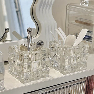 piece set Cube Clear Glass Candle Holder