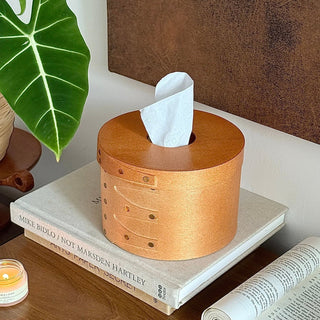 Shaker Box Natural Round Tissue Case  Wood