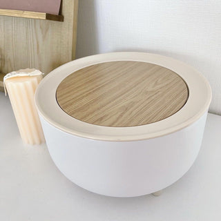 Wood-look x White Desktop Dustbin with Lid