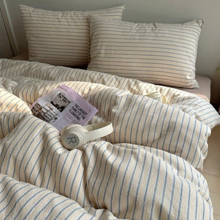 Mixed Color Stripe Cotton Duvet Cover Set  All Season