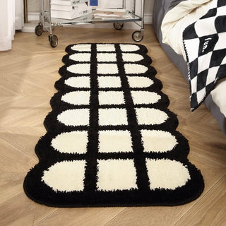 White Black Grid Long Rug Mat Absorbent 50 x 160 cm Kitchen Mat