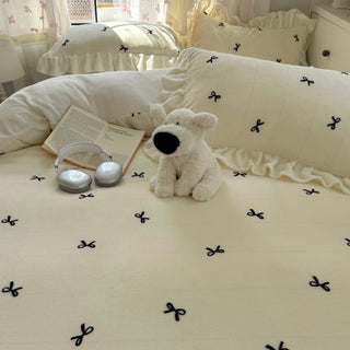 Ribbon pattern frill milk velvet winter duvet cover set 2 sizes