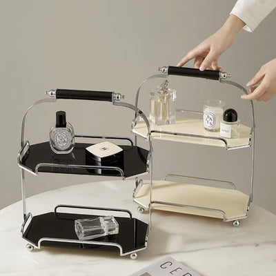 Stainless steel and acrylic two-tier storage rack with handlesin .