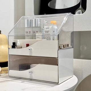 White Clear Large Capacity Lidded Drawer Cosmetic Storage Box