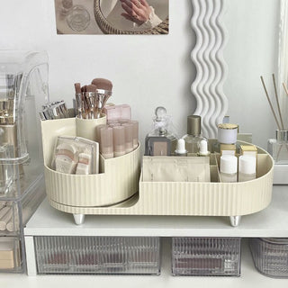 360 Degree Rotating Brush Stand with Cosmetic Storage Tray