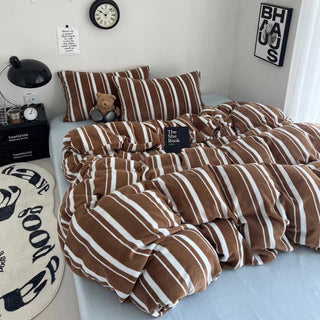 Brown Blue Multi Stripe Winter Duvet Cover Set