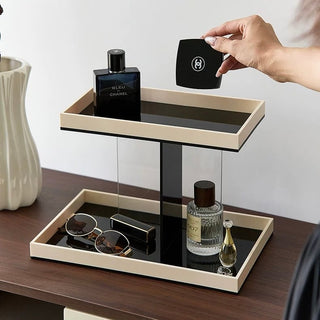 Monochrome Clear Acrylic Two-Tier Storage Display Rack   Perfect for Cosmetics and Perfumes