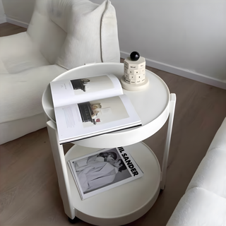 Two-tiered round side table with castersin .