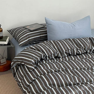 Gray x Blue Stripe Soft Cotton Duvet Cover Set   Bed Cover  All Seasons  Year-Round