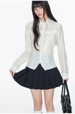 [OTR] pleated bow shirt