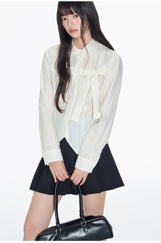 [OTR] pleated bow shirt