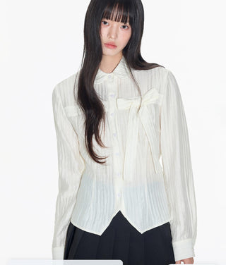 [OTR] pleated bow shirt