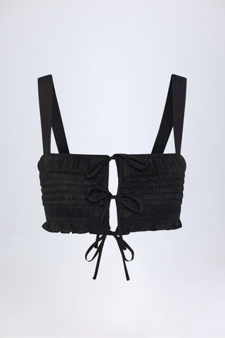 Ruffled Tie-Front Crop Top in Black