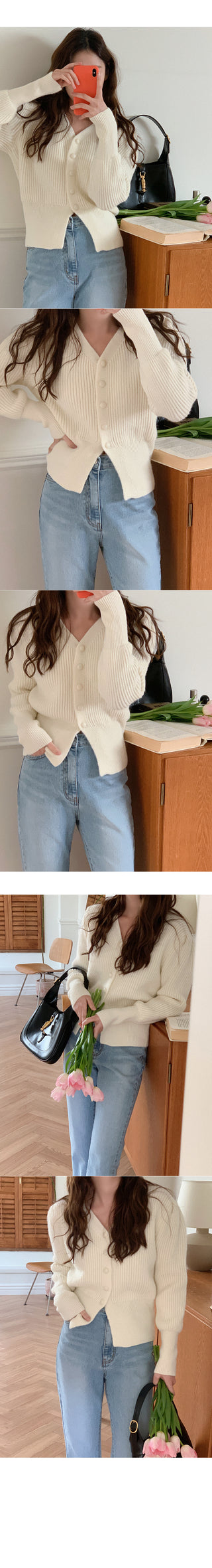 Attractive Fit! Ribbed Long-Sleeve Cardigan