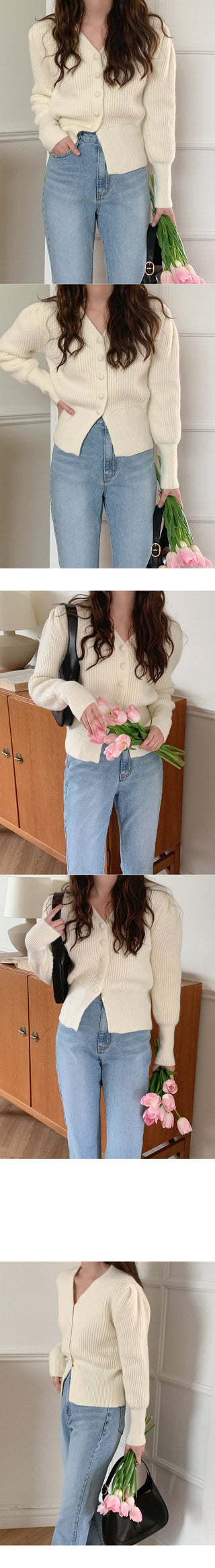 Attractive Fit! Ribbed Long-Sleeve Cardigan