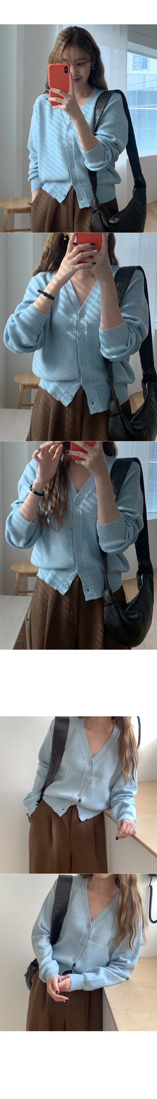 V-neck knit cardigan