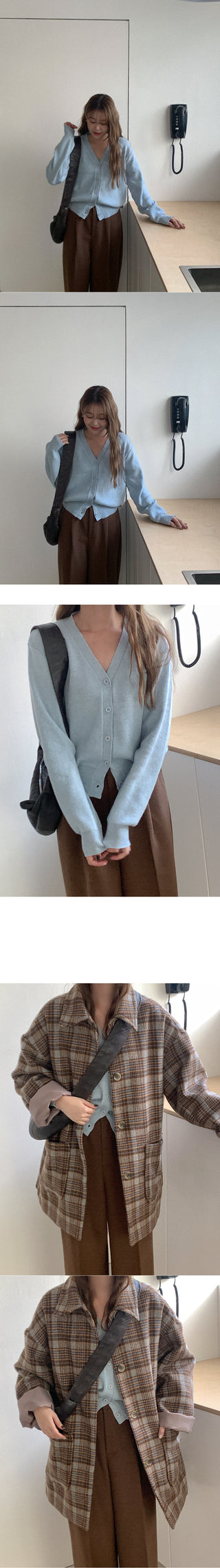 V-neck knit cardigan