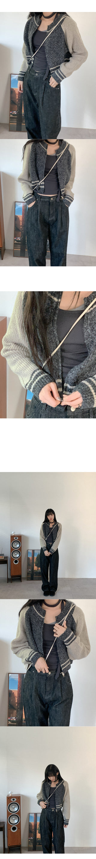 Raglan knit zip-up