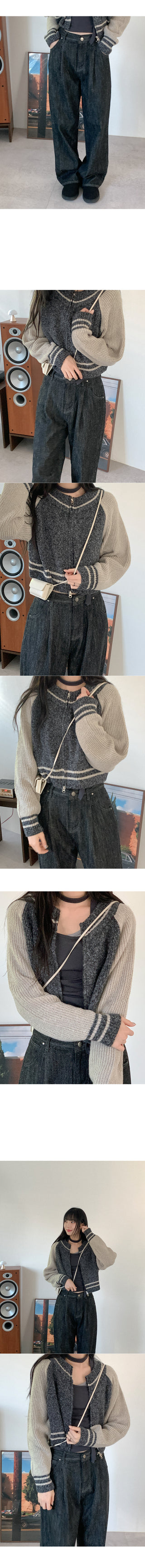 Raglan knit zip-up