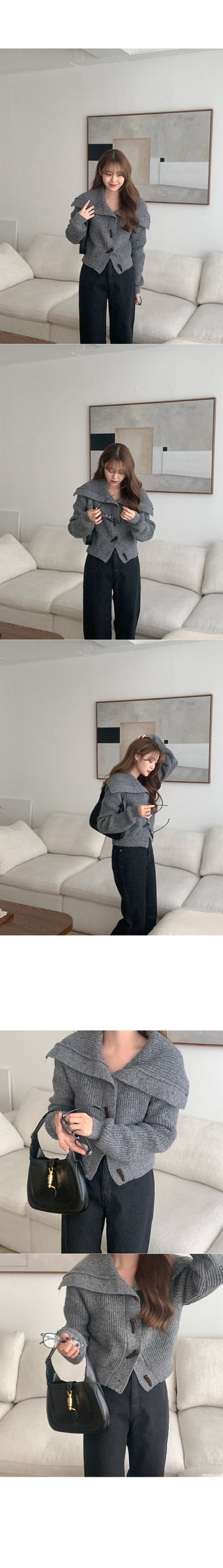 Wool high-neck duffel cardigan