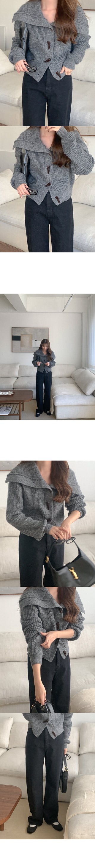 Wool high-neck duffel cardigan