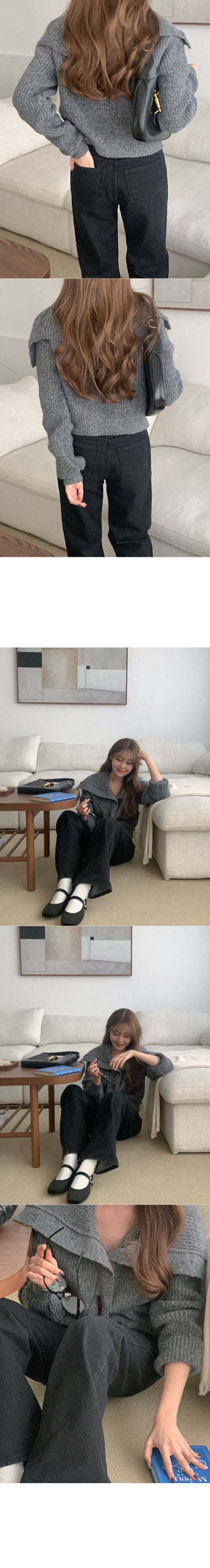 Wool high-neck duffel cardigan