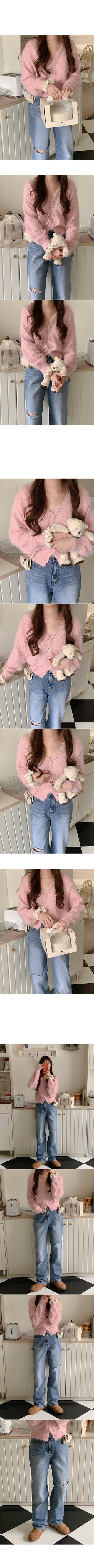 V-neck fluffy knit cardigan